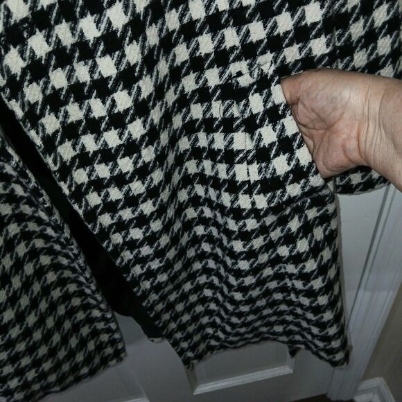 Preston & York Houndstooth Wool Blend Belted Wrap Coat Black White Size 8 - Picture 6 of 16